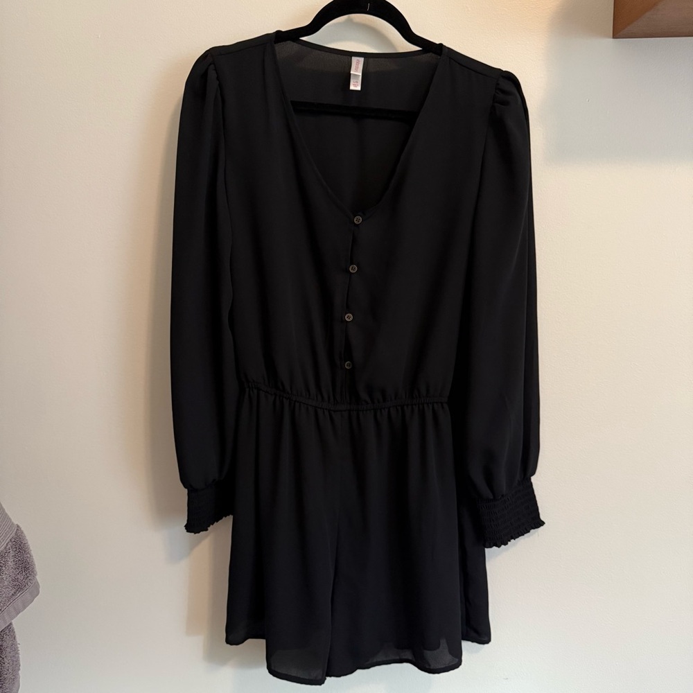 Xhilaration Black Romper with Sheer Sleeves